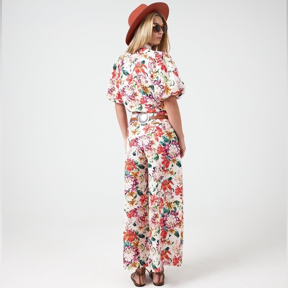 NEW LANHTROPY culotte linen pants in Full Bloom Print Small NWT wide leg - Picture 3 of 14